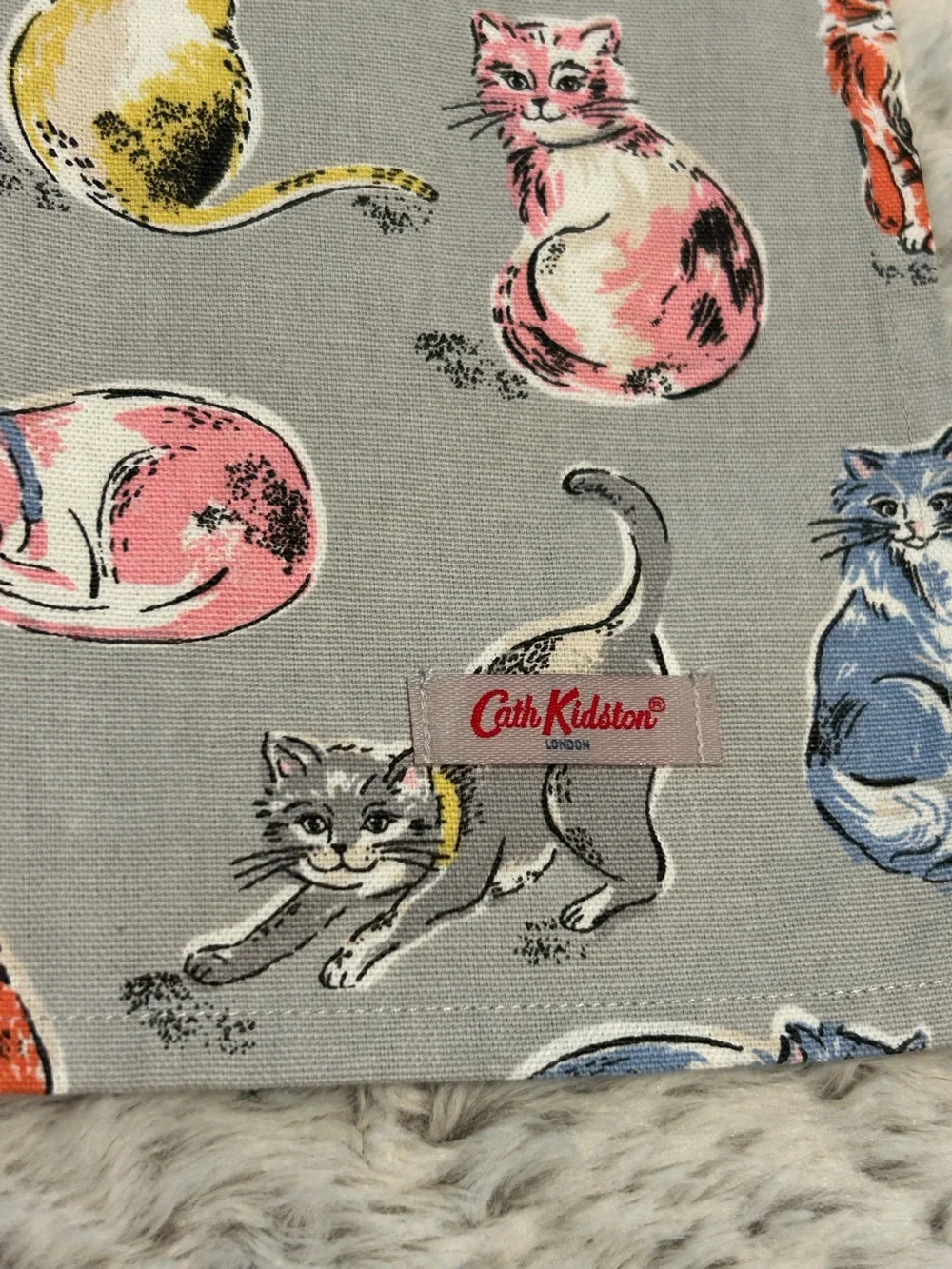 Cath Kidston Grey Multicolor Cat Print Tea Towel